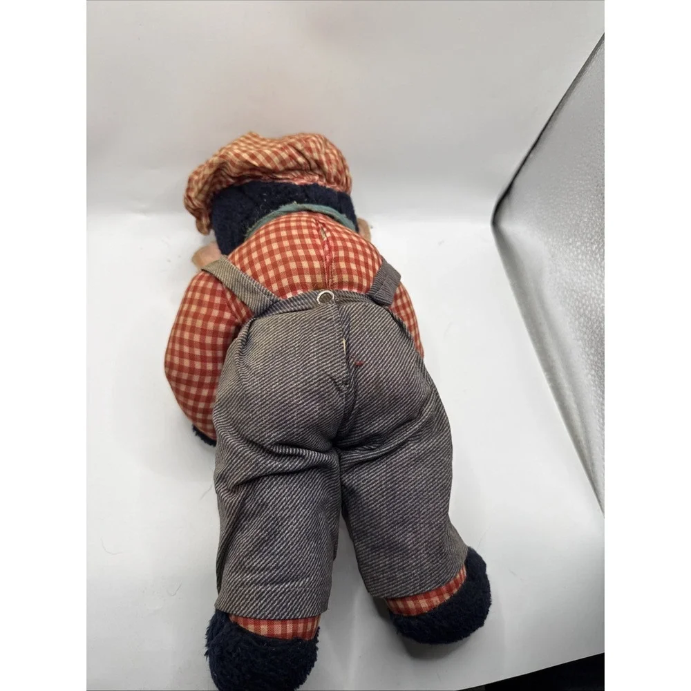 Vintage Gund Monkey Plush Chimp Rubber Hard Face Gingham Check Hat 13